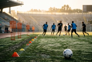 Giocatori in movimento durante un allenamento mattutino ad Appiano Gentile