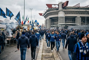 Esterno dello stadio Giuseppe Meazza di Milano in una giornata di sole